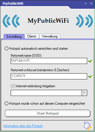 Главное окно программы MyPublicWiFi