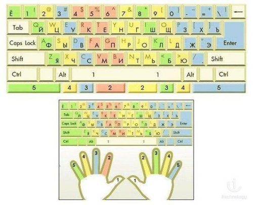 положение рук на раскладке клавиатуры
