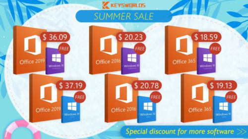 Летняя акция в магазине Keysworlds: Windows 10 за $9.49 при покупке Microsoft Office