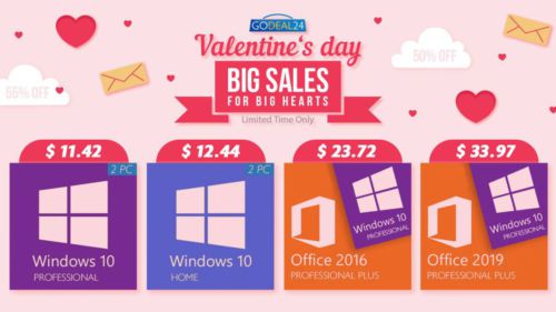 Windows 10 Pro со скидкой 88% на распродаже ко Дню Святого Валентина